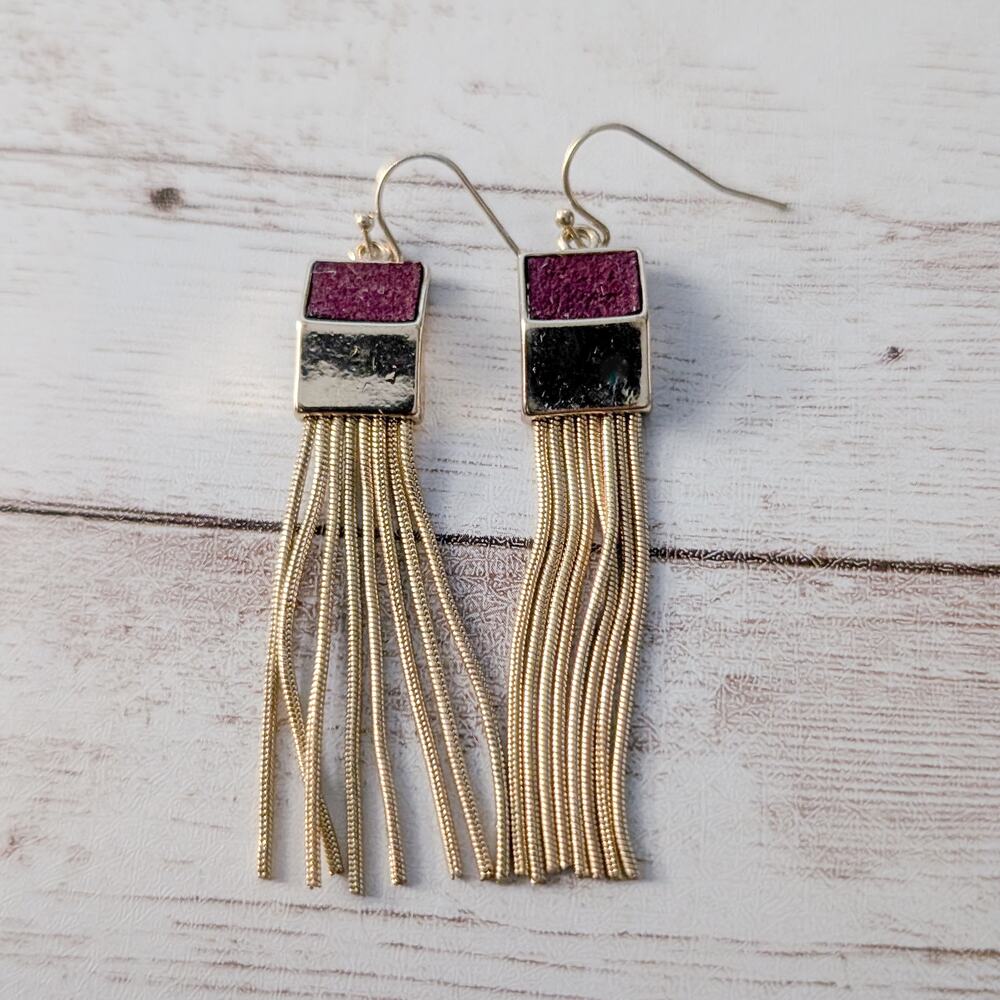 Vintage Earrings for Pierced Ears Gold Tone & Brown Multi Strand Long Dangle